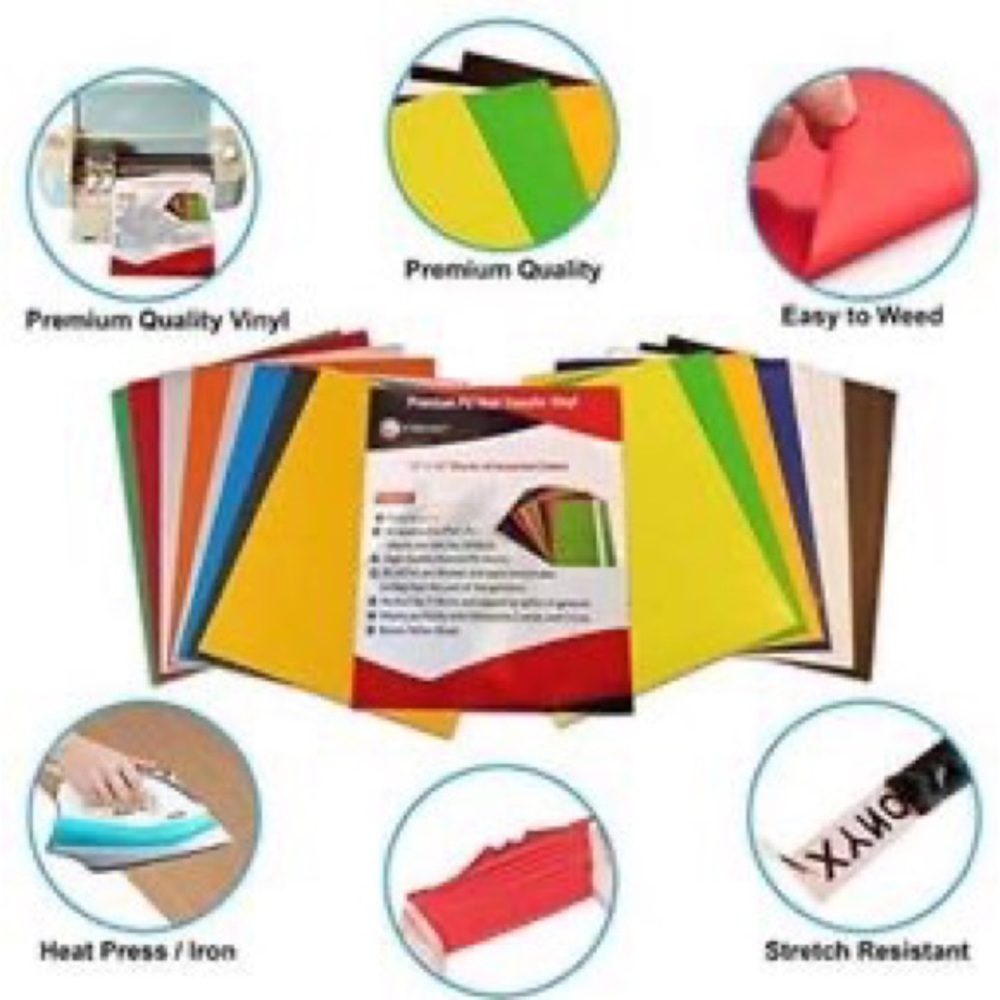Premium PU Heat Transfer Vinyl (HTV) for T-Shirts 12"x10" 16 Assorted Sheets